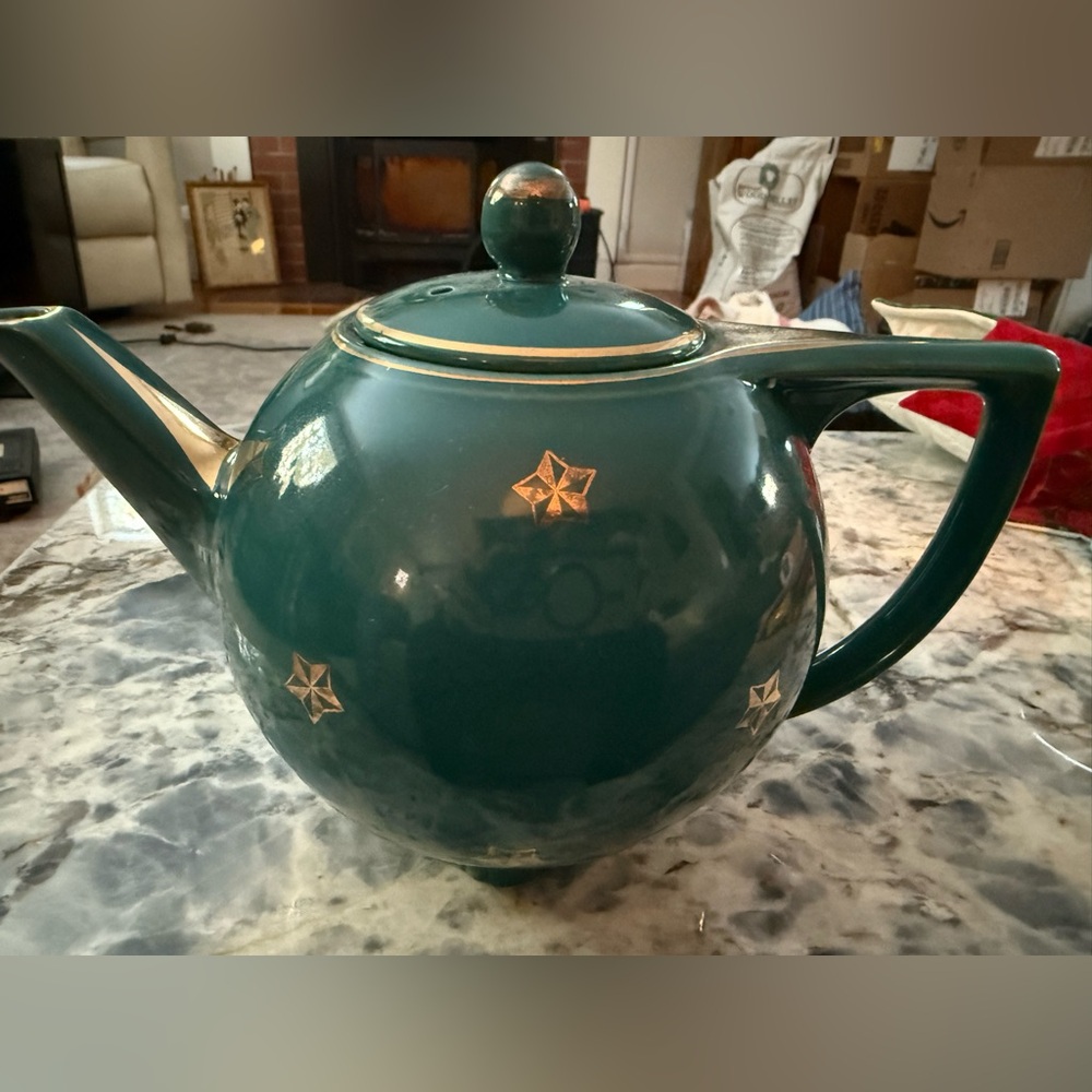 Elegant Teal and Gold Teapot